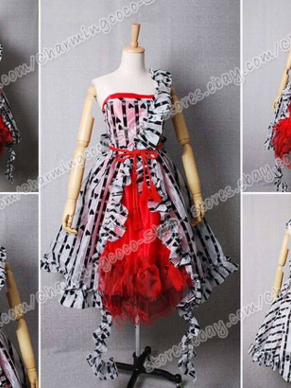 Alice Mad Queen Red and Black Patterned Party Dress with Ruffled Skirt